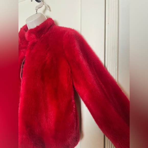 Zara TRF Outerwear Cherry Red Faux Fur Bomber Jacket - Picture 5 of 9
